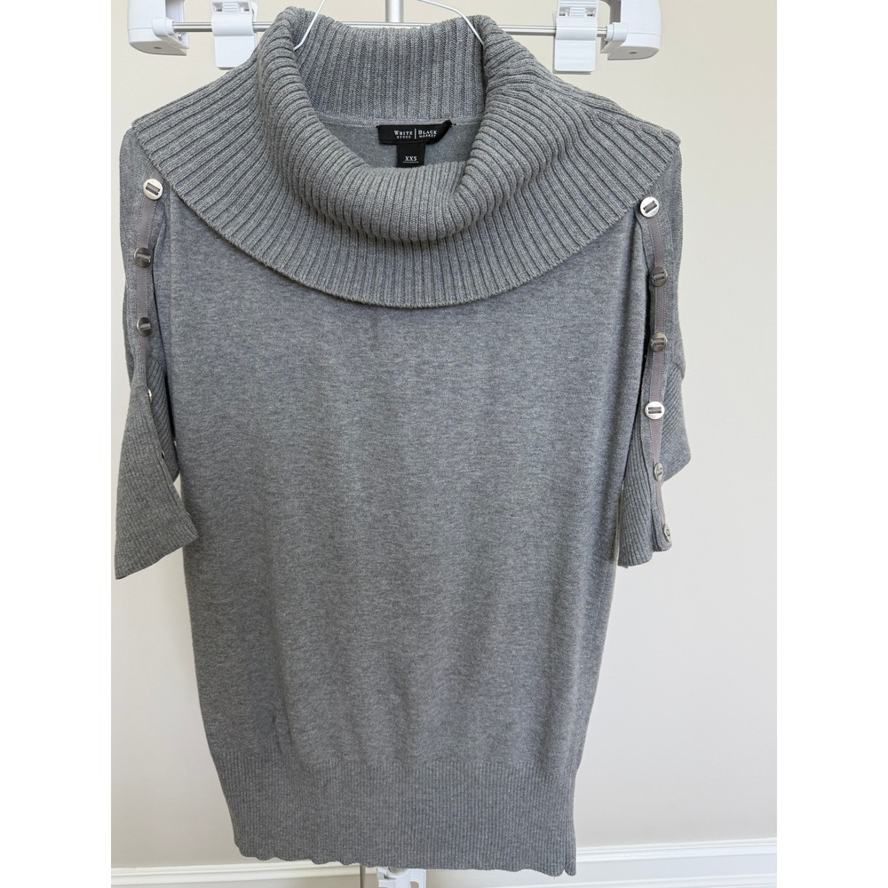 White House Black Market Sweater Womens XXS Gray Knit Cowl Neck Button SleeveTop